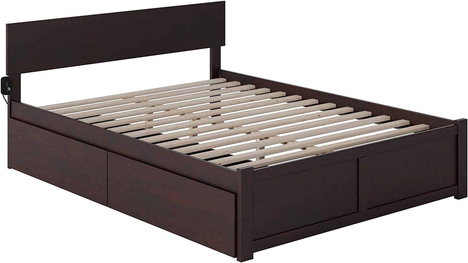 Orlando King Platform Bed with Flat Panel Footboard and Turbo Charger with Urban Bed Drawers in Espresso