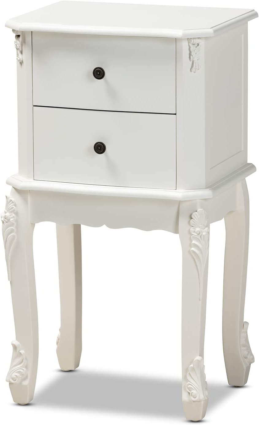 Baxton Studio Sophia Classic and Traditional French White Finished Wood 2-Drawer Nightstand