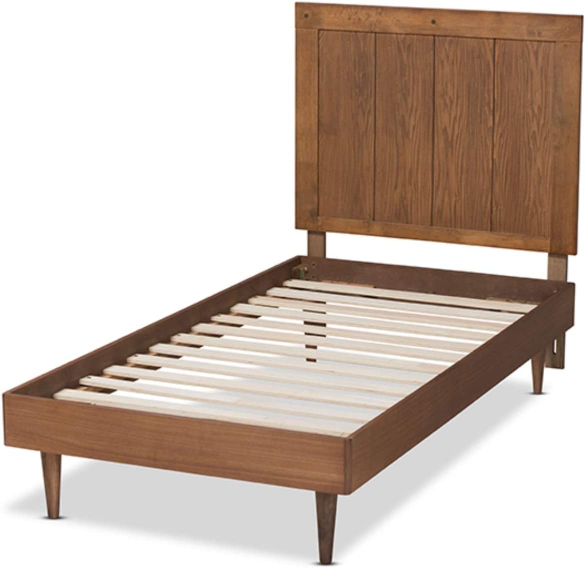 Baxton Studio Nicola Mid-Century Modern Transitional Ash Walnut Finished Wood Twin Size Platform Bed