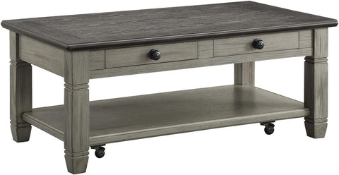 Roux 48 in. Coffee and Antique Gray Rectangular Wood Coffee Table with Functional Drawer