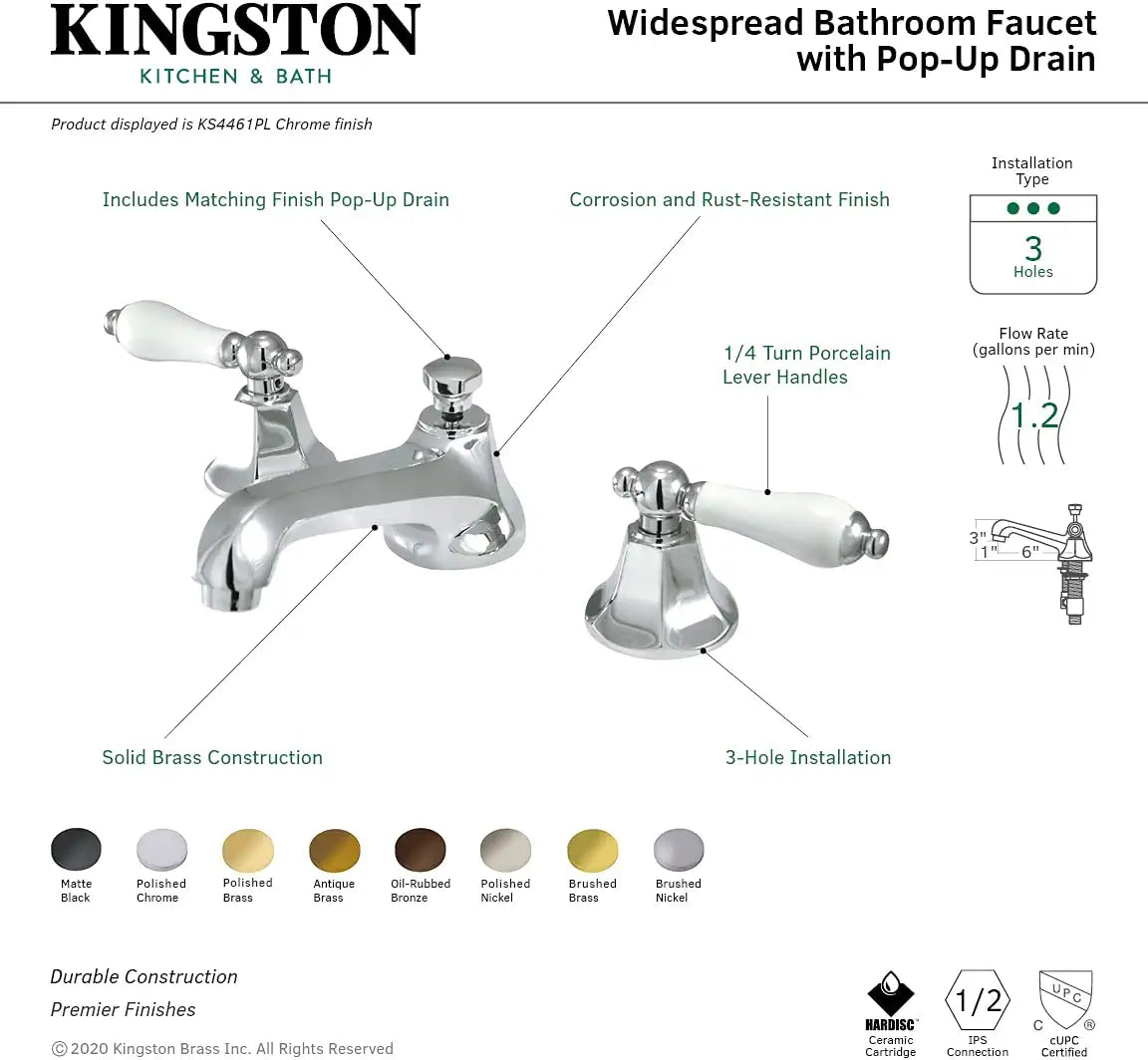 Kingston Brass KS4463PL 8&#34; Widespread Bathroom Faucet, Antique Brass