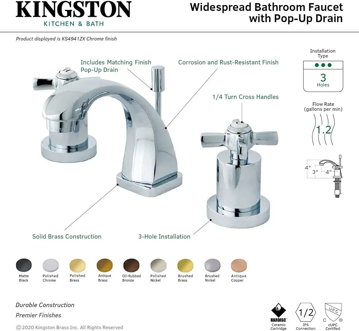 Kingston Brass KS4943ZX Millennium 8&#34; Widespread Bathroom Faucet, Antique Brass