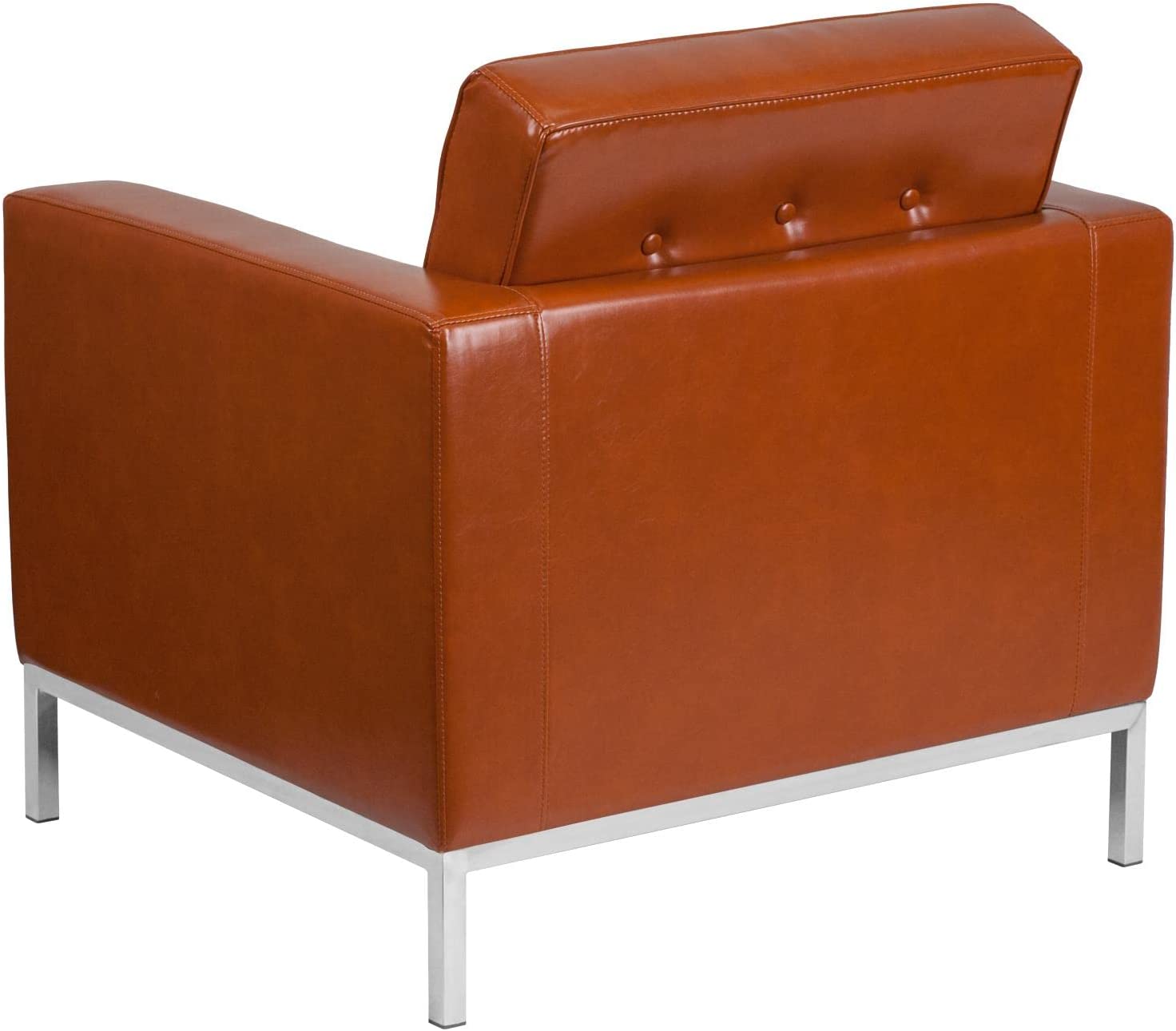 Flash Furniture HERCULES Lacey Series Contemporary Cognac LeatherSoft Chair with Stainless Steel Frame