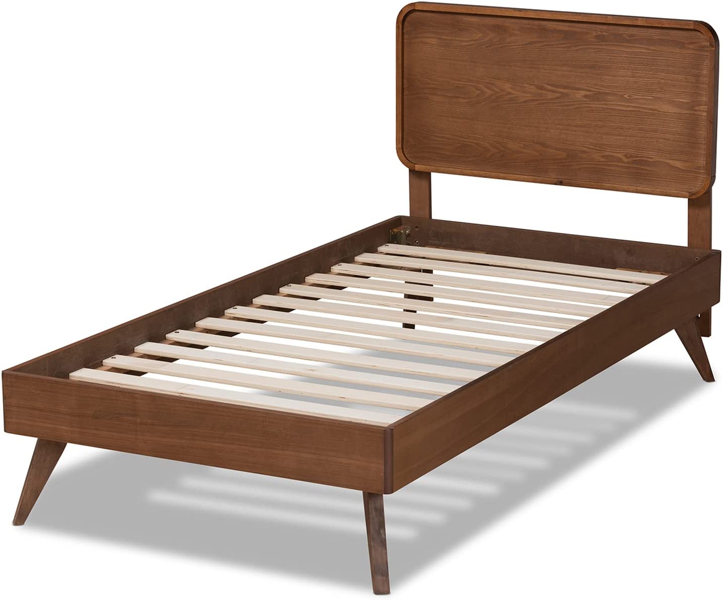 Baxton Studio Leola Mid-Century Modern Transitional Walnut Brown Finished Wood Twin Size Platform Bed