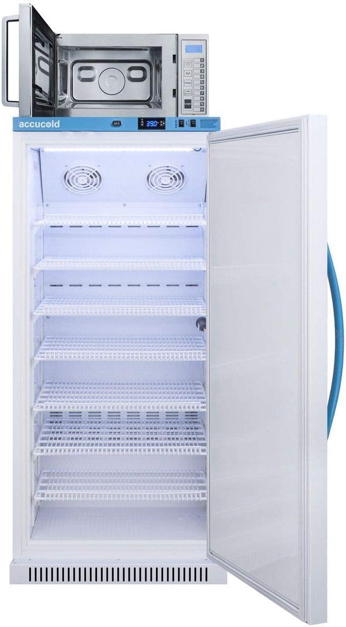 AccuCold MLRS8MC-SCM1000SS 24 MOMCUBE Breast Milk Refrigerator and Microwave Combination with 8 cu. ft. Capacity Refrigerator 0.9 cu. ft. Capacity Microwave and Seven Adjustable Wire Shelves in White