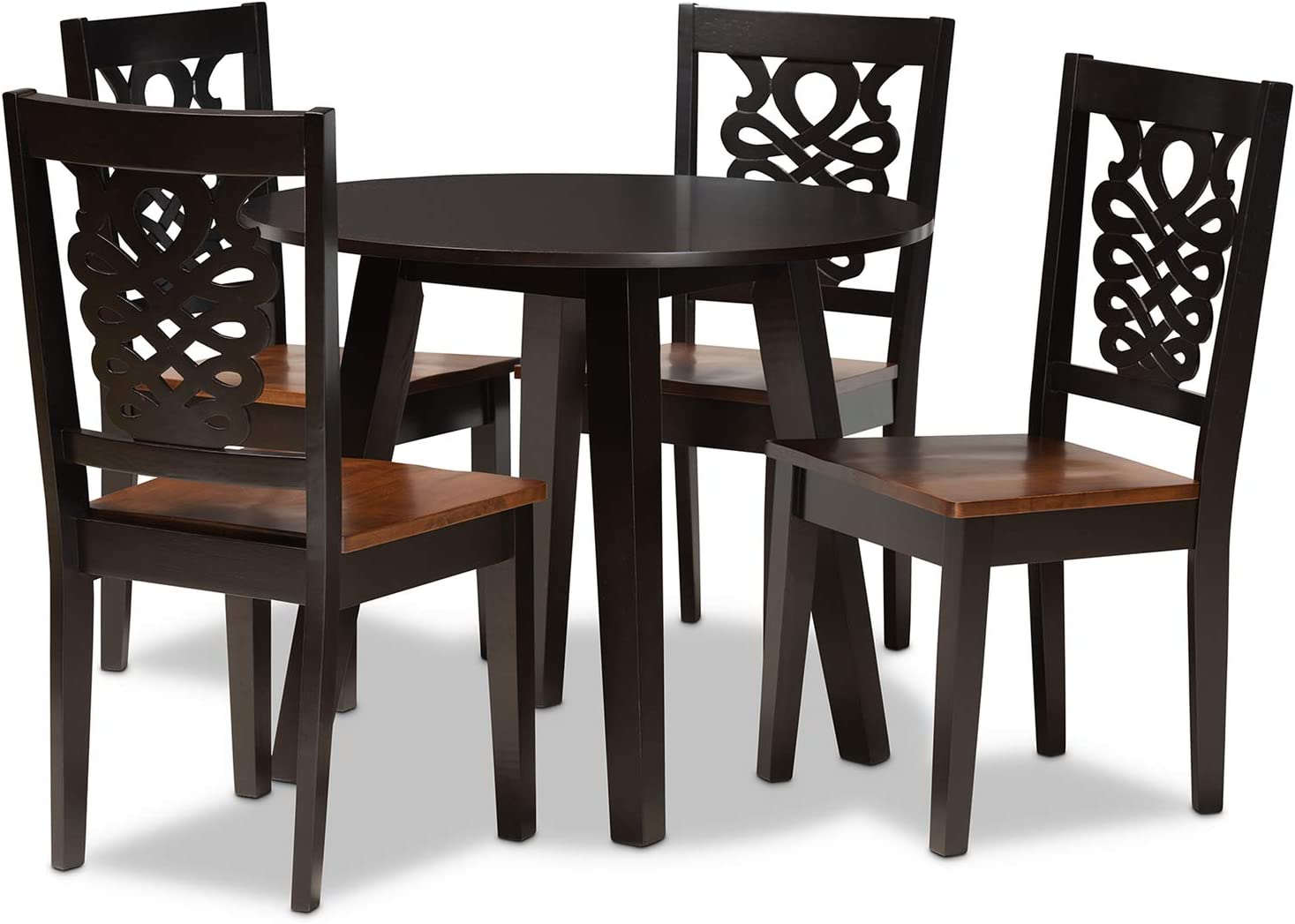 Baxton Studio Mina Modern and Contemporary Transitional Two-Tone Dark Brown and Walnut Brown Finished Wood 5-Piece Dining Set