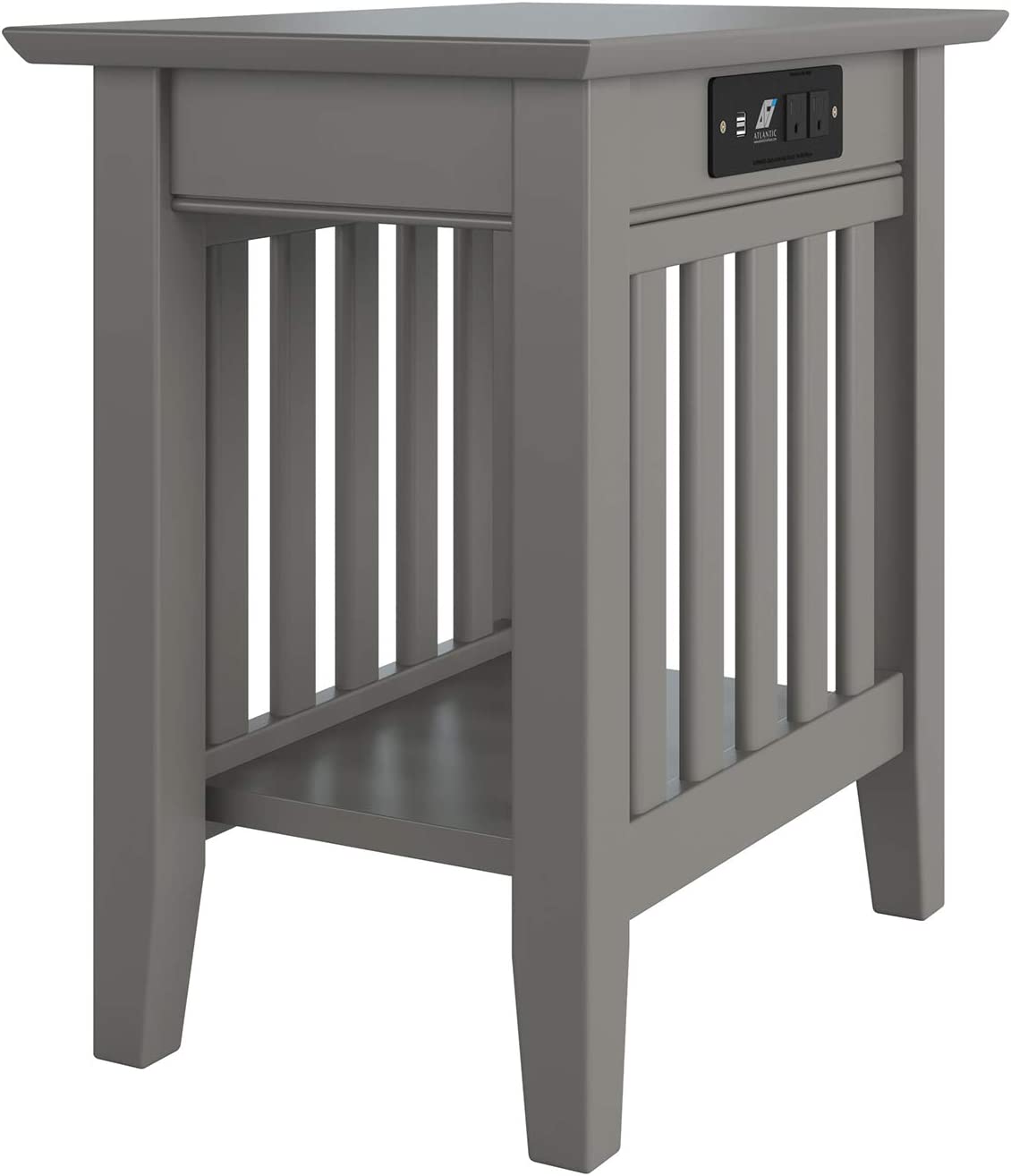 AFI Mission Chair Side Table with Charging Station, (22&#34; x 14&#34;), Grey
