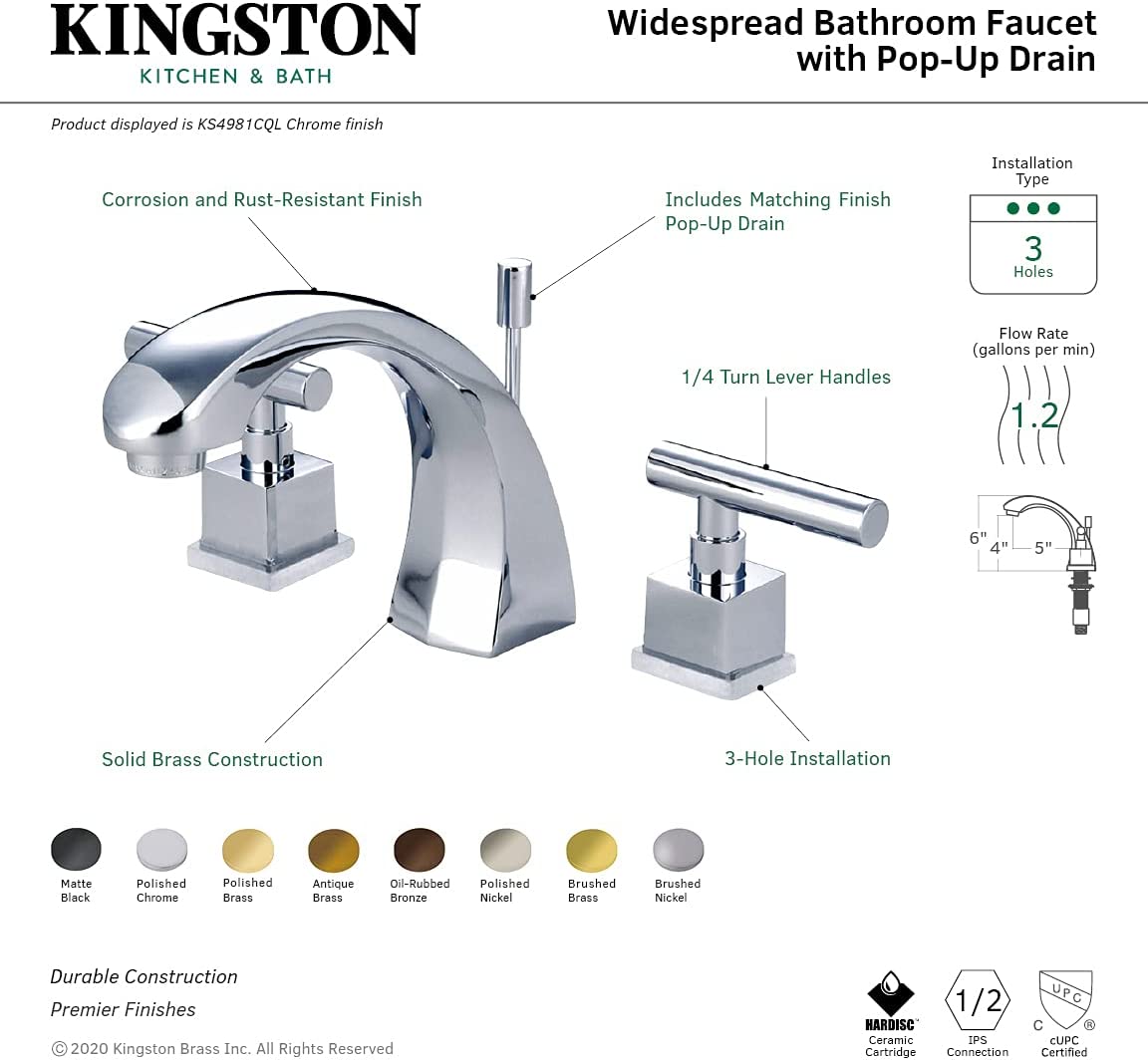 Kingston Brass KS4987CQL Claremont 8 in. Widespread Bathroom Faucet, Brushed Brass