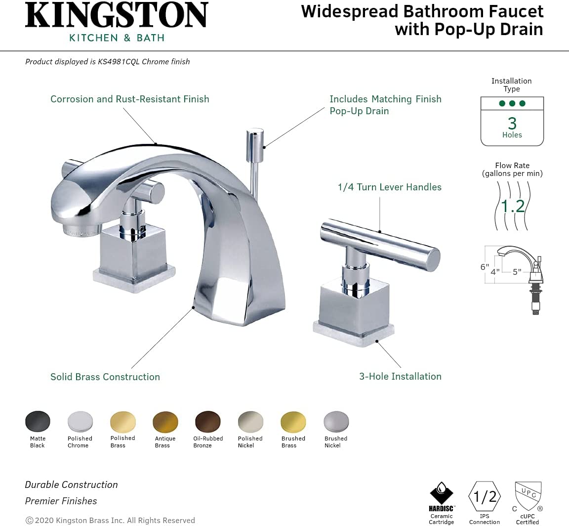 Kingston Brass KS4980CQL Claremont Widespread Bathroom Faucet, Matte Black
