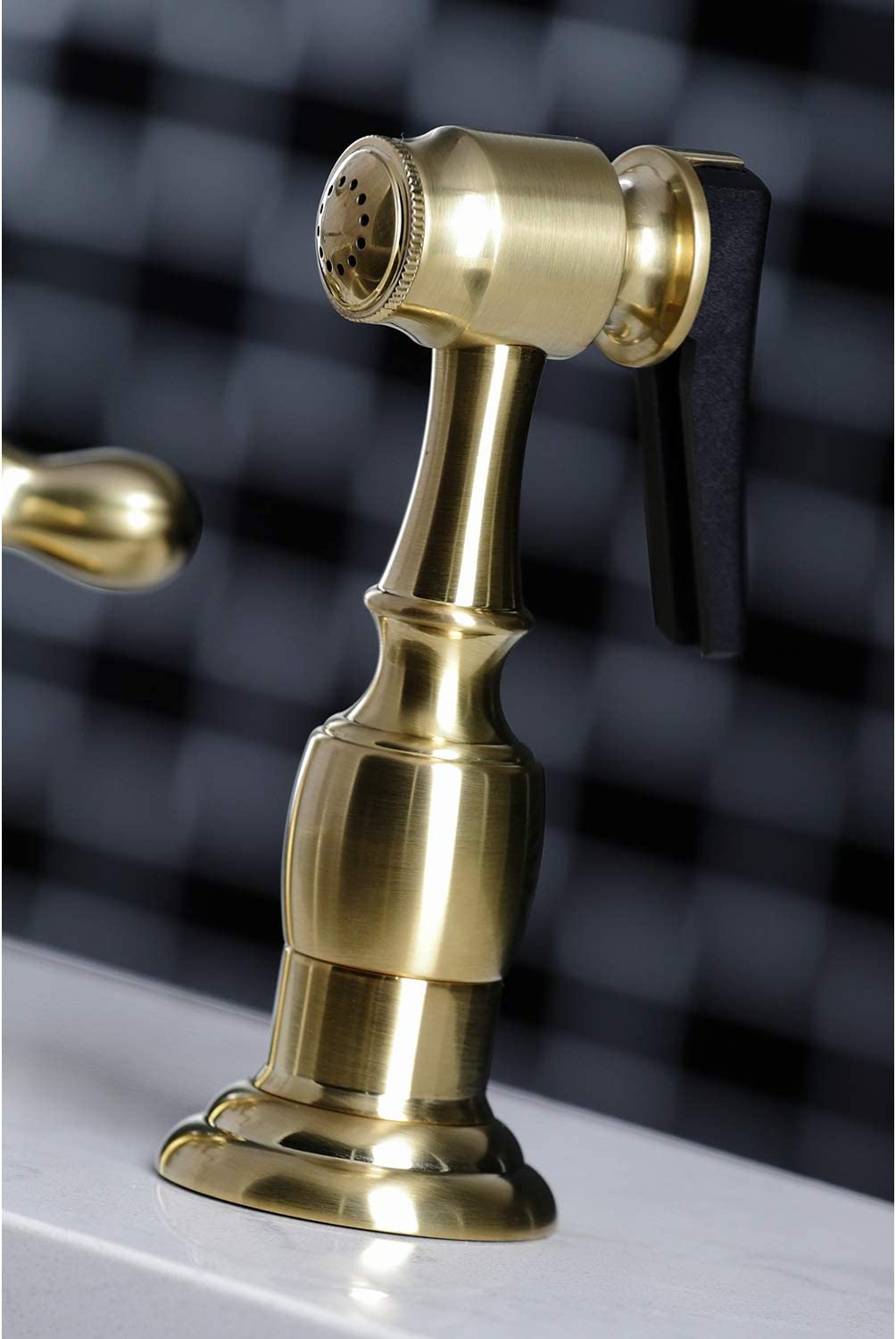 Kingston Brass KB1797AXBS 8-Inch Widespread Kitchen Faucet with Brass Sprayer, Brushed Brass