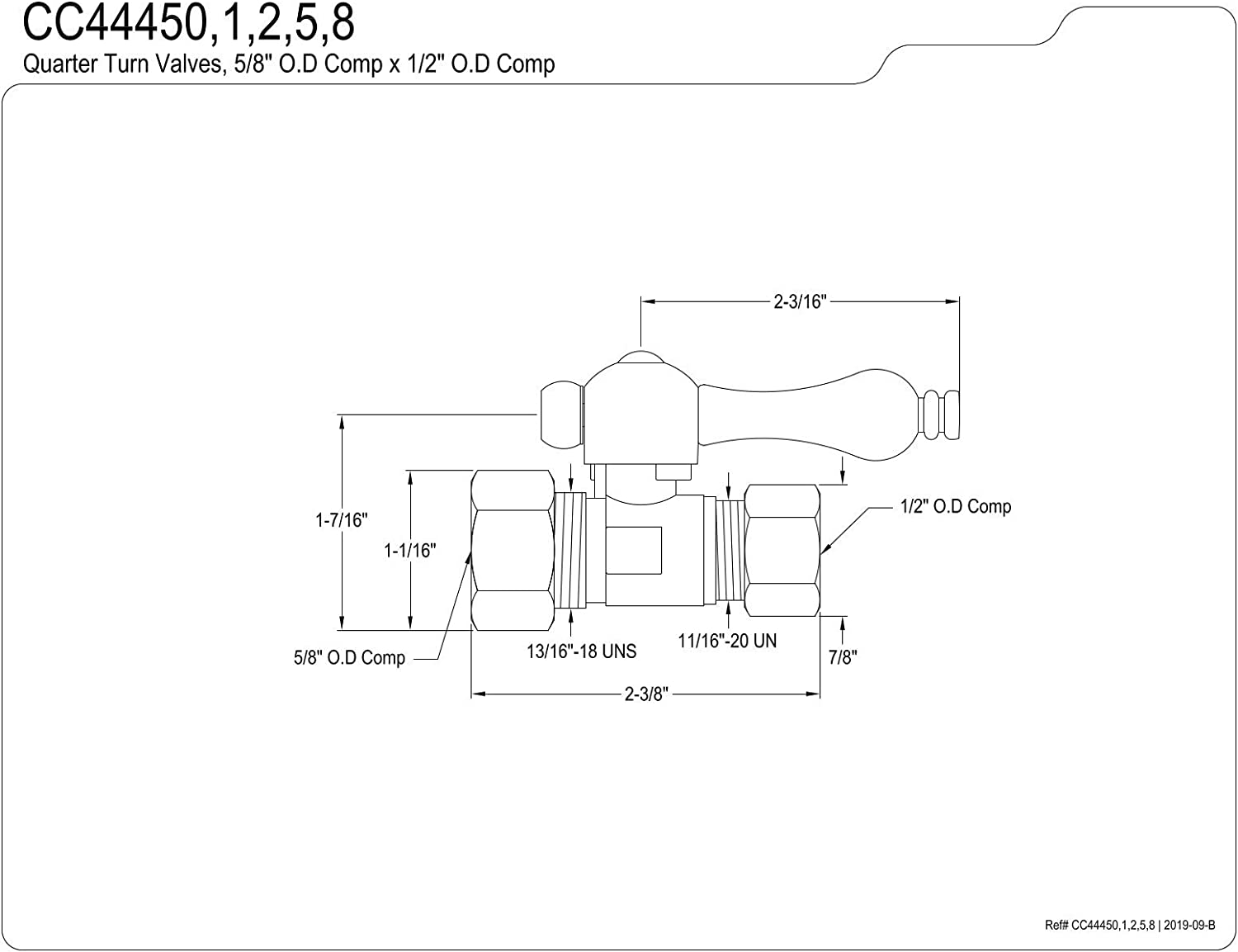 Kingston Brass CC44450 Vintage 5/8-Inch IPS X 1/2-Inch OD Comp Quarter-Turn Straight Stop Valve, Matte Black