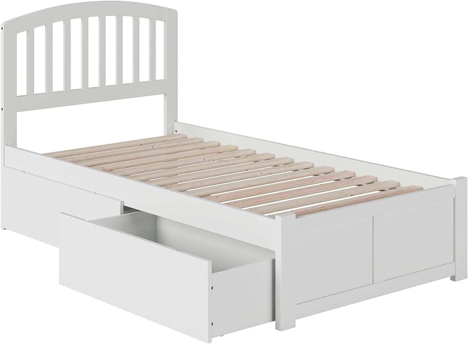 Richmond Twin Platform Bed with Flat Panel Footboard and Turbo Charger with Urban Bed Drawers in White