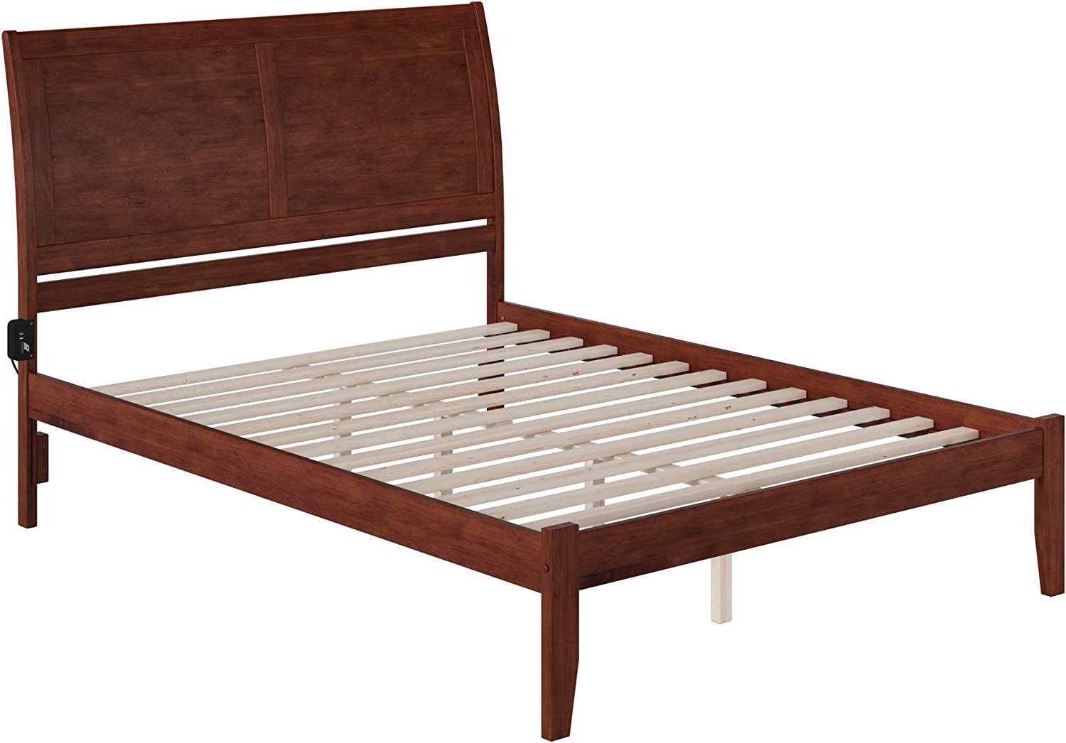 AFI Portland Platform Bed with Open Footboard and Turbo Charger, Queen, Walnut