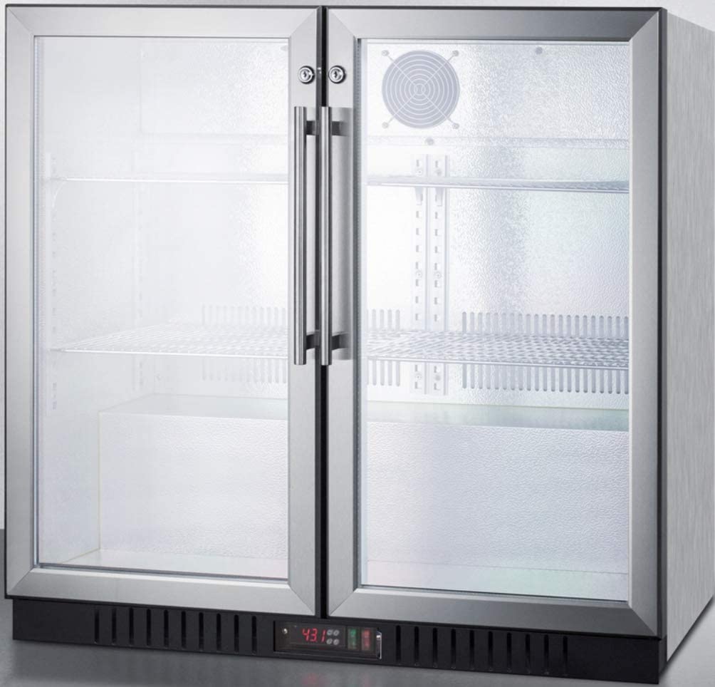 Summit SCR7012DBCSS 36&#34;&#34; Commercially Listed Beverage Center with 7.4 cu. ft. Capacity 2 Factory Installed Lock Interior Lights Automatic Defrost and 2 Glass Doors and Stainless Steel Trim