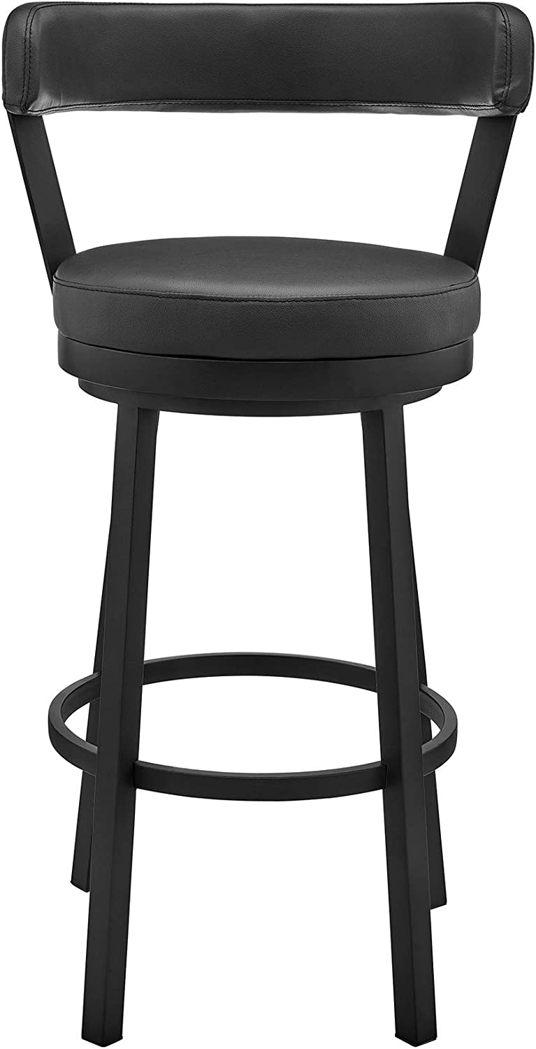 Kobe 30&#34; Bar Height Swivel Bar Stool in Black Finish and Black Faux Leather