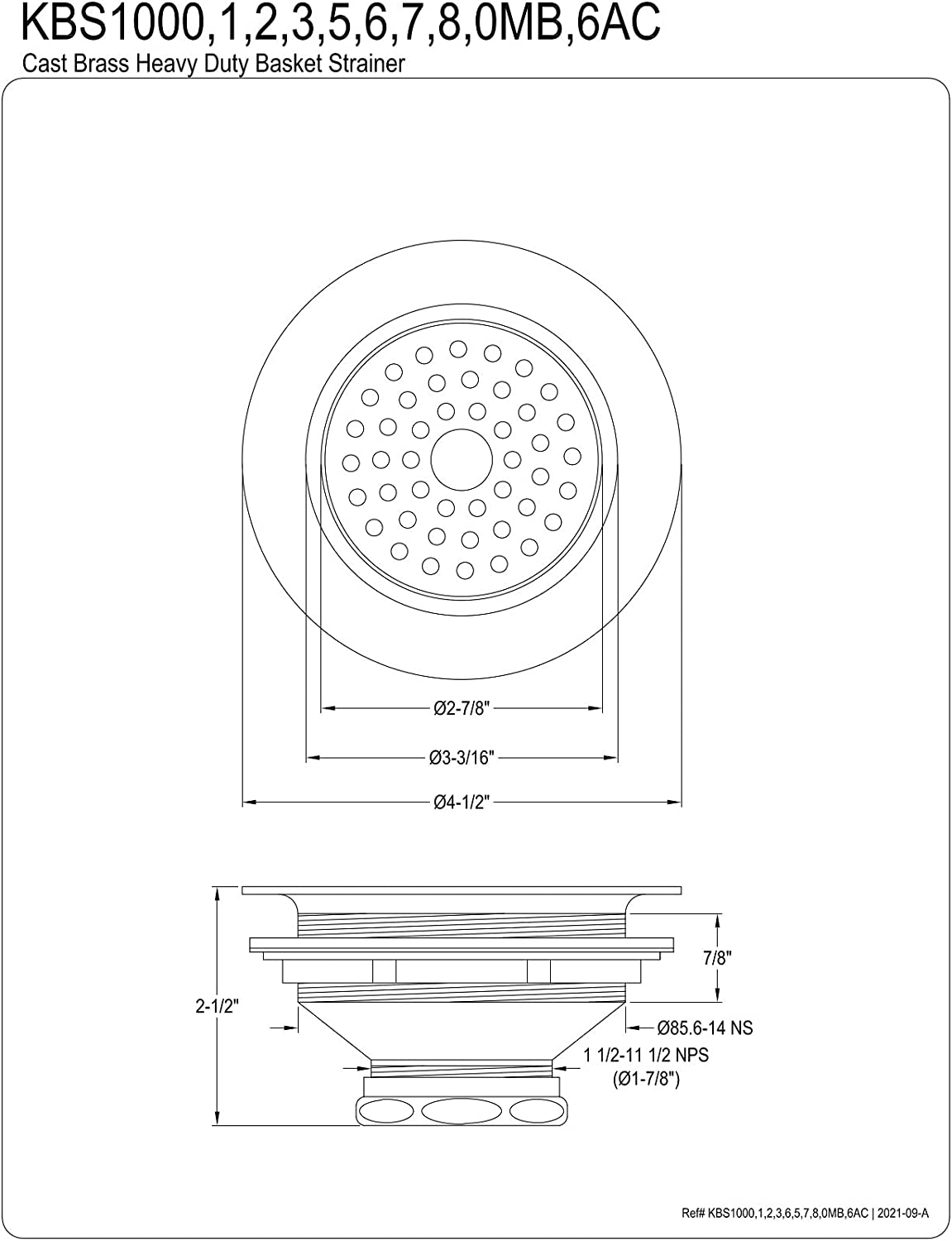 Kingston Brass KBS1000MB Made to Match Basket Strainer, Matte Black