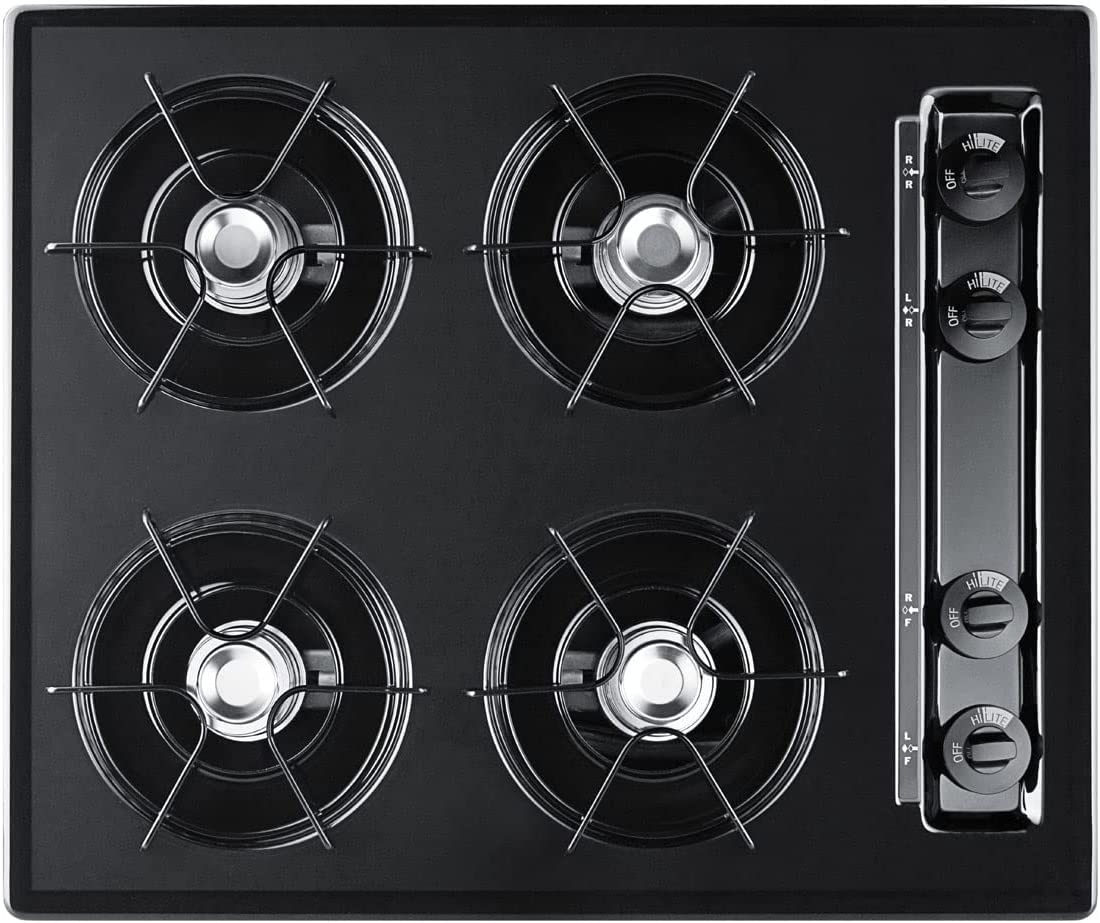 Summit TNL033 24&#34;&#34; Wide Gas Cooktop with 4 Burners Porcelain Enamel Surface Recessed Top Porcelain Enameled Steel Grates and Gas Spark Ignition in Black