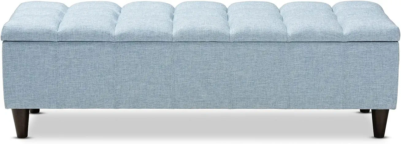 Baxton Studio Brette Mid-Century Modern Light Blue Fabric Upholstered Dark Brown Finished Wood Storage Bench Ottoman