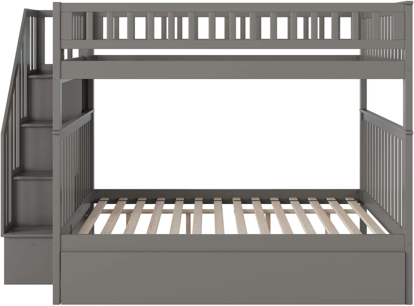 Atlantic Furniture Woodland Staircase Bunk Bed Full Over Full with 2 Urban Bed Drawers in Grey