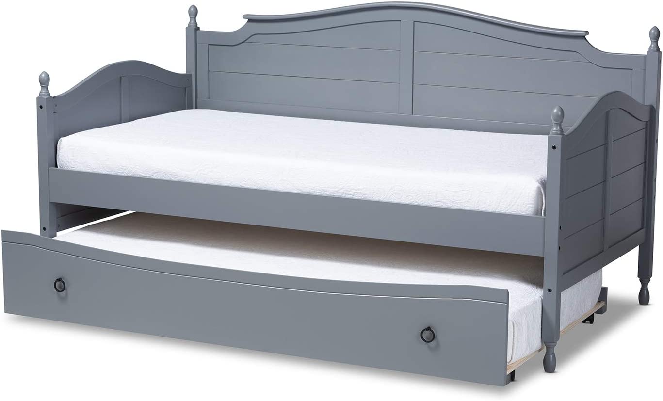 Baxton Studio Mara Cottage Farmhouse Grey Finished Wood Twin Size Daybed with Roll-Out Trundle Bed