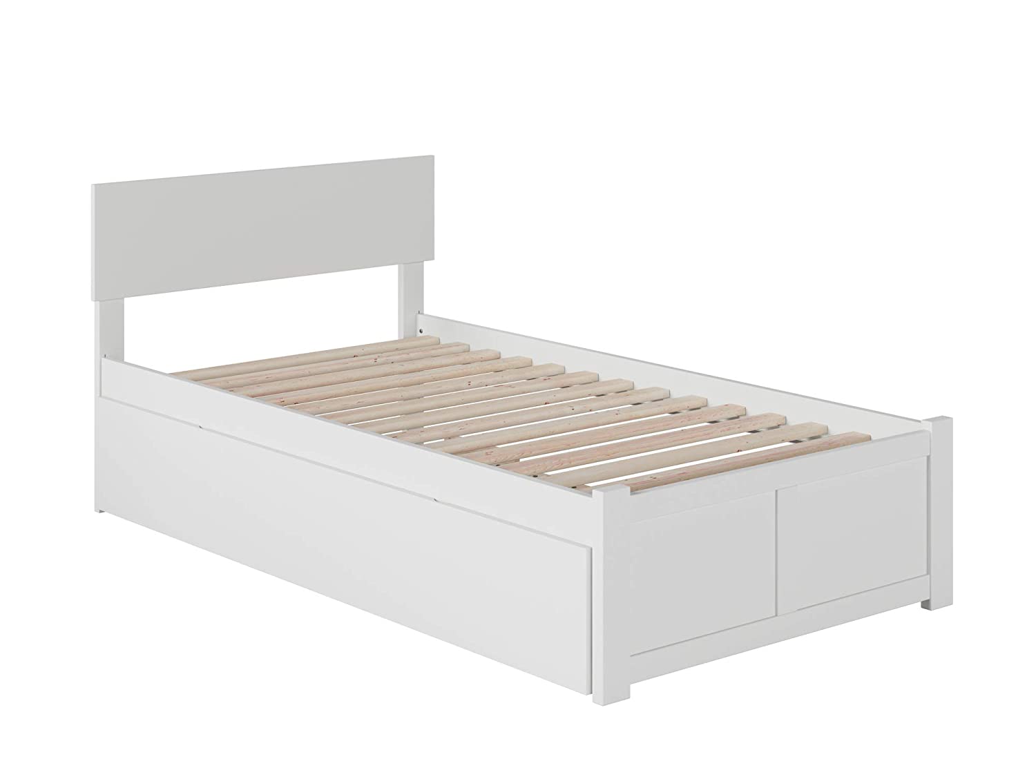 AFI Orlando Platform Bed with Footboard and Turbo Charger with Twin Extra Long Trundle, White