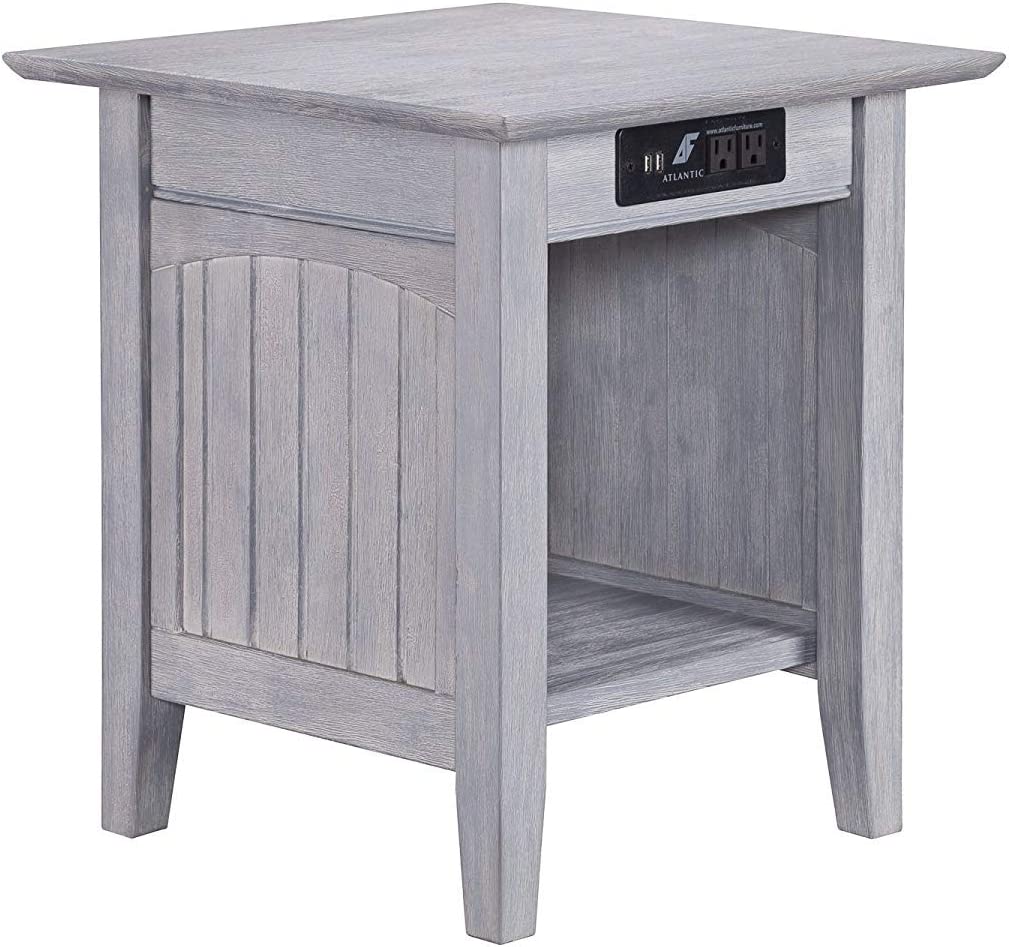 AFI Nantucket End Table with Charging Station, (20&#34; x 20&#34;), Driftwood