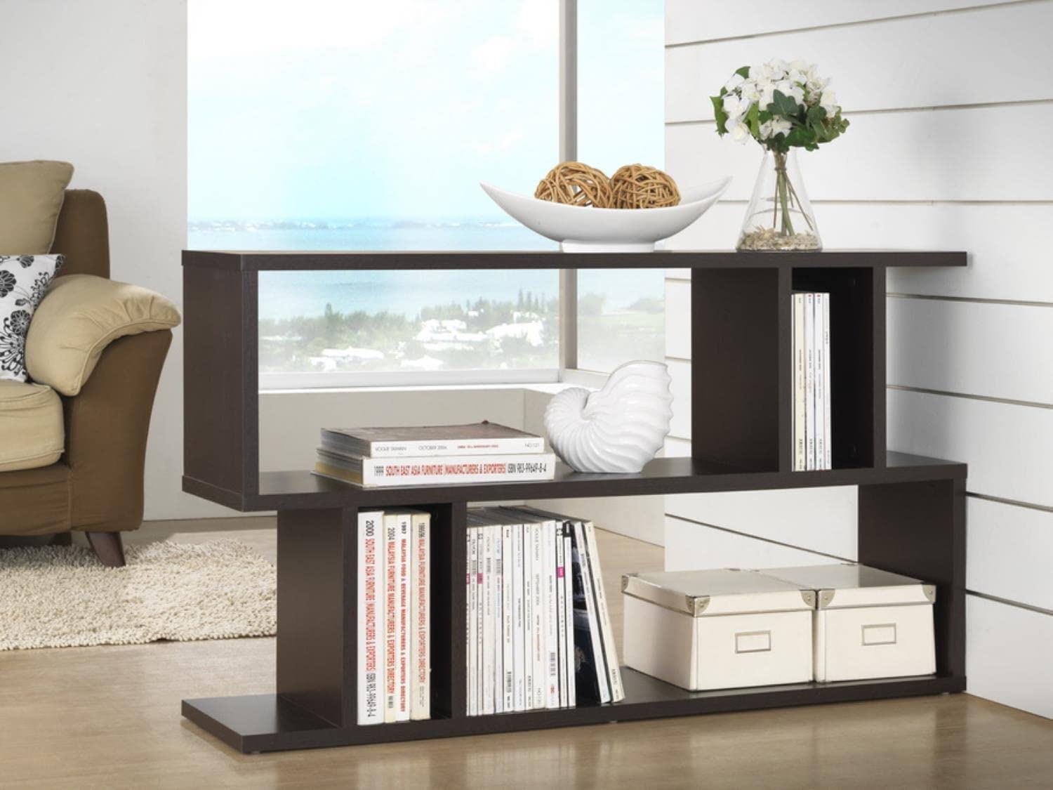 Baxton Studio Goodwin 2-Level Modern Bookshelf, Dark Brown