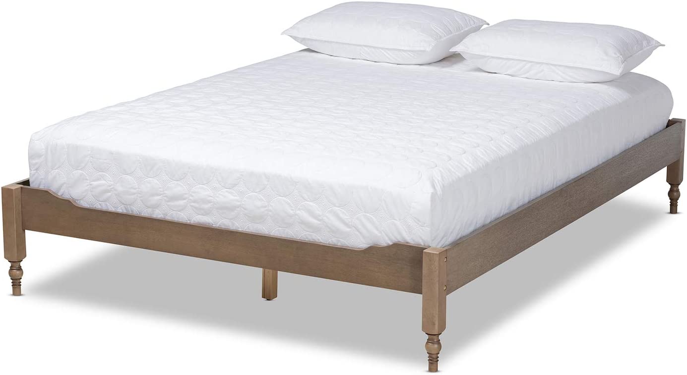 Baxton Studio Colette French Bohemian Weathered Grey Oak Finished Wood Queen Size Platform Bed Frame