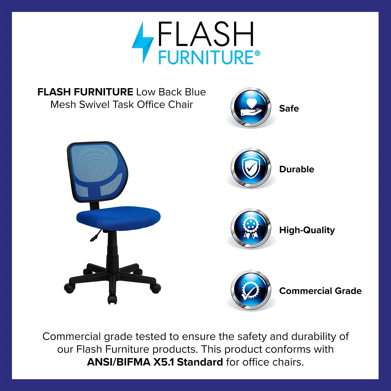 Flash Furniture Low Back Blue Mesh Swivel Task Office Chair