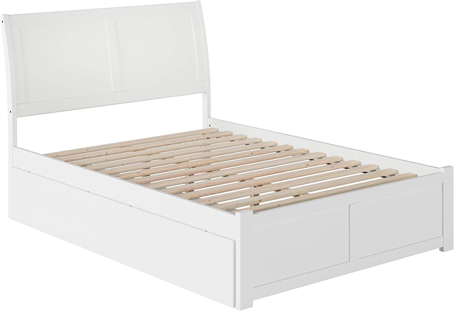 Portland Full Platform Bed with Flat Panel Footboard and Turbo Charger with Urban Bed Drawers in White