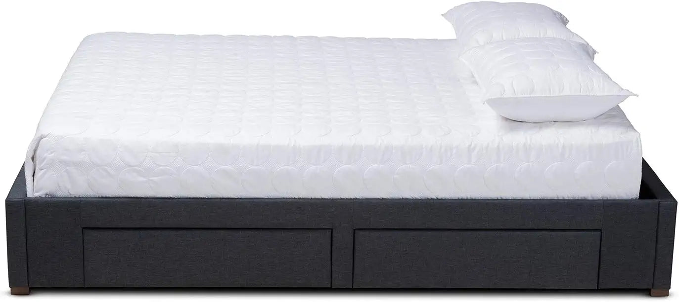 Baxton Studio Leni Modern and Contemporary Dark Grey Fabric Upholstered 4-Drawer Queen Size Platform Storage Bed Frame