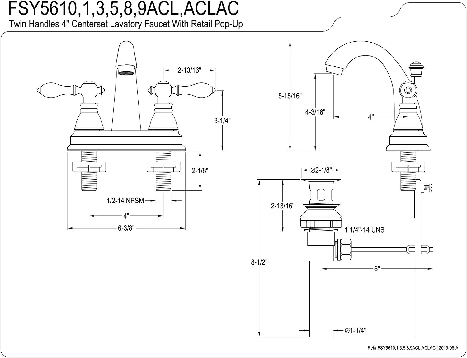 Kingston Brass FSY561ACLAC American Classic 4&#34; Centerset Bathroom Faucet, Antique Copper