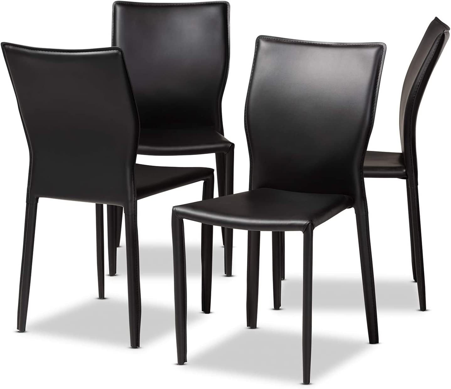 Baxton Studio Heidi Modern and Contemporary Black Faux Leather Upholstered 4-Piece Dining Chair Set