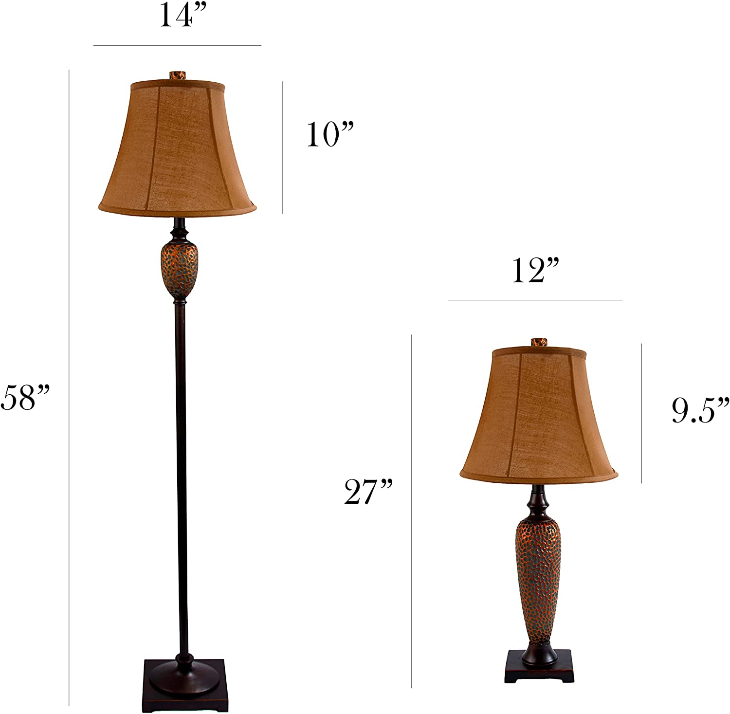 Elegant Designs LC1000-HBZ 3 Piece Hammered Bronze Lamp Set