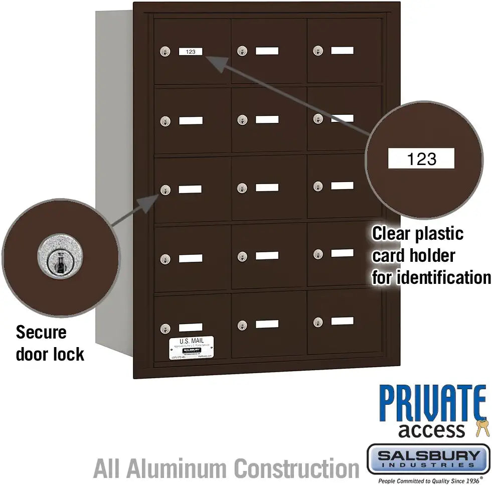 Salsbury Industries 3615ZRP 4B Plus Horizontal Mailbox, 15 A Doors, Rear Loading, Private Access, Bronze