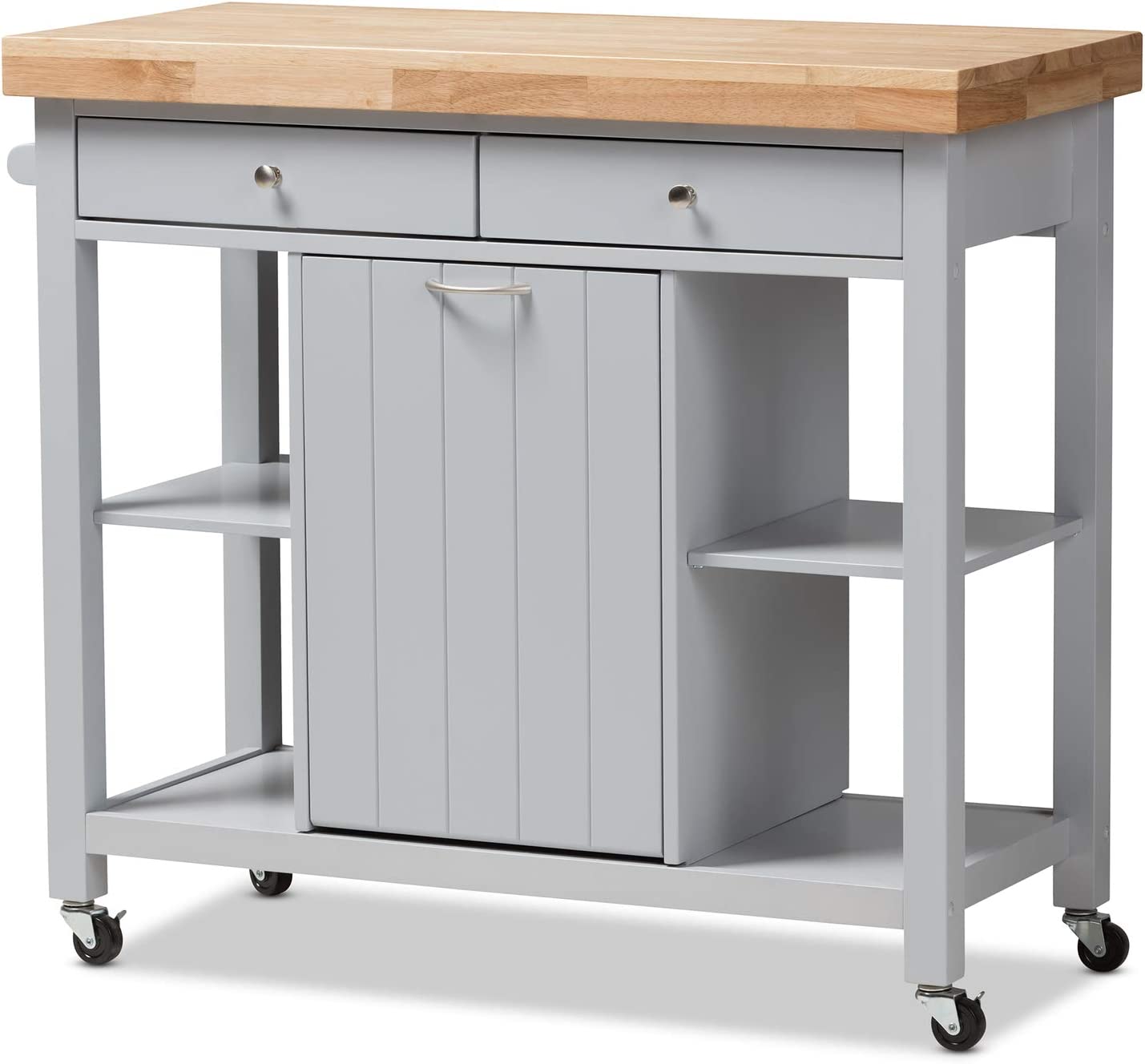 Baxton Studio Hayward Coastal and Farmhouse Light Grey Wood Kitchen Cart