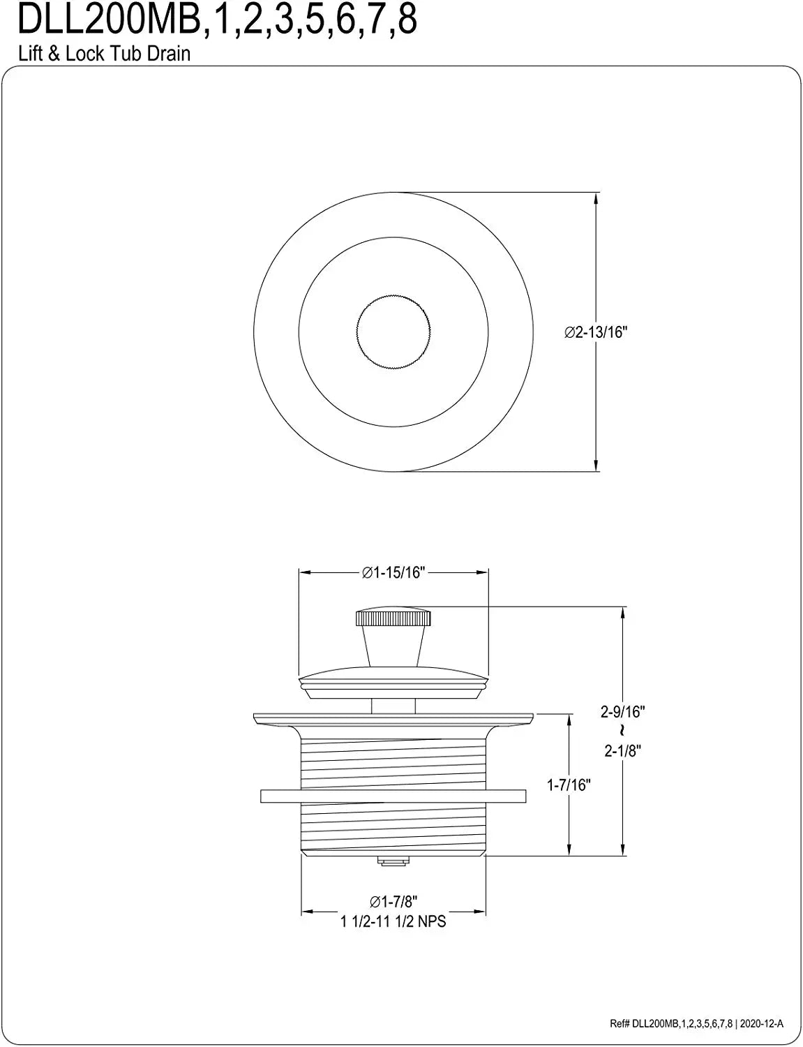 Kingston Brass DLL202 Made to Match Tub Drain, Polished Brass