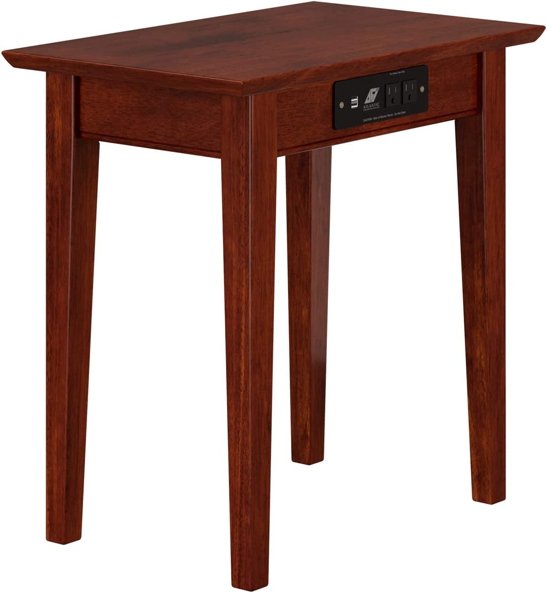 AFI Shaker Chair Side Table with Charging Station, Walnut, (22&#34; x 14&#34;)