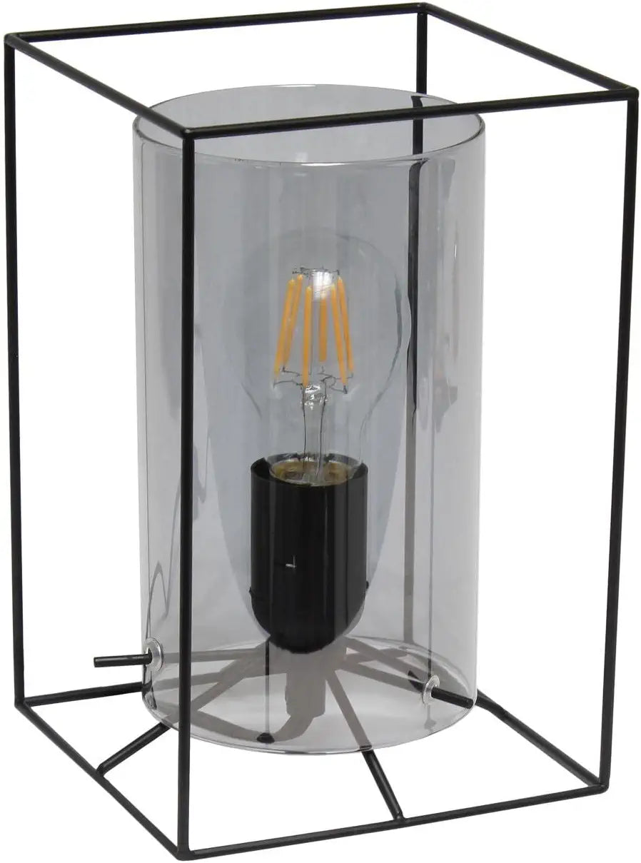 Lalia Home Contemporary White Framed Table Lamp with Clear Cylinder Glass Shade - Small