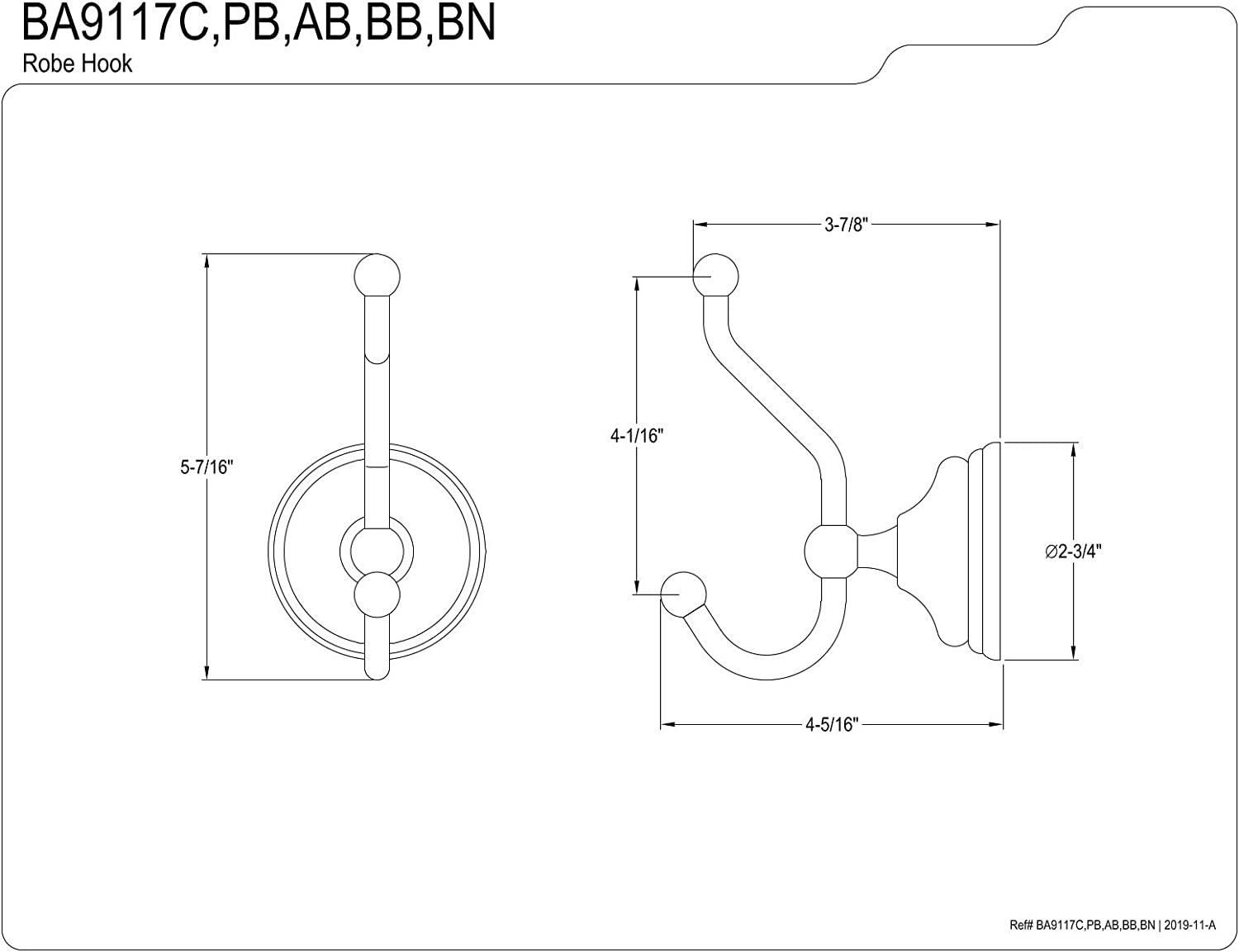 Kingston Brass BA9117BN Water Onyx Robe Hook, Brushed Nickel