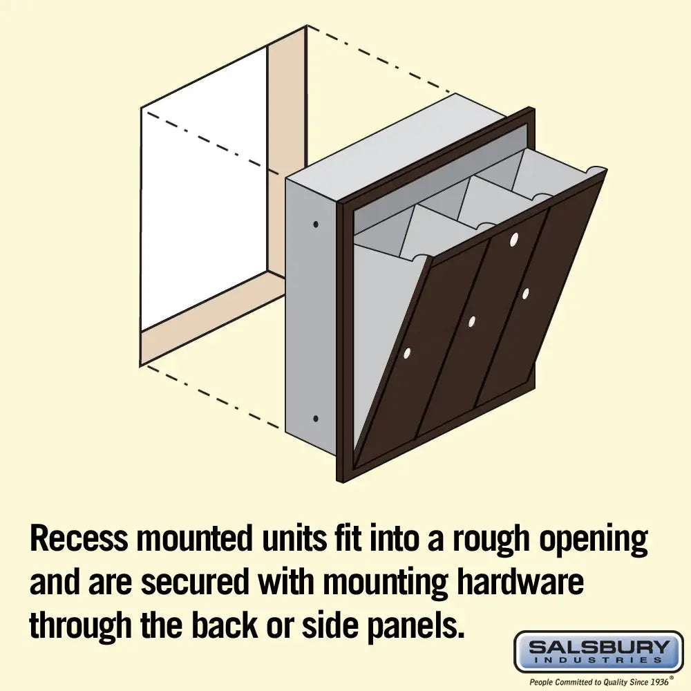 Salsbury Industries 3503ZRP Recessed Mounted Vertical Mailbox with Master Commercial Lock, Private Access and 3 Doors, Bronze