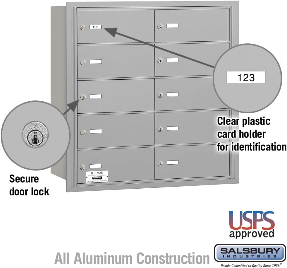 Salsbury Industries 3610ARU 4B Plus Horizontal Mailbox, 10 B Doors, Rear Loading, USPS Access, Aluminum