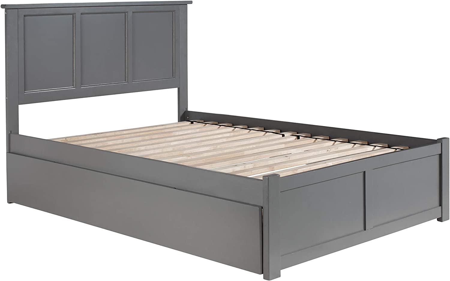 AFI Madison Platform Bed with Flat Panel Footboard and Turbo Charger with Twin Size Urban Trundle, Full, Grey