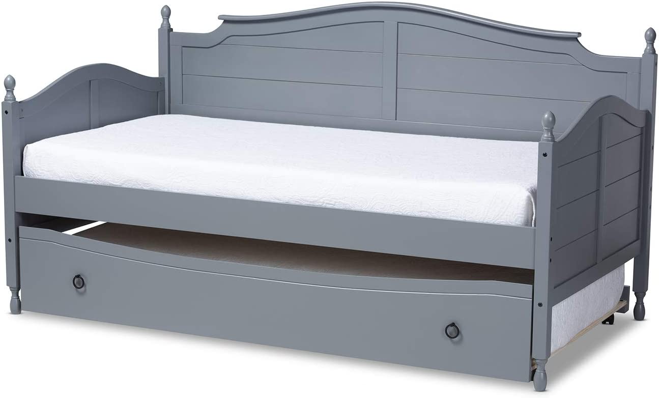 Baxton Studio Mara Cottage Farmhouse Grey Finished Wood Twin Size Daybed with Roll-Out Trundle Bed