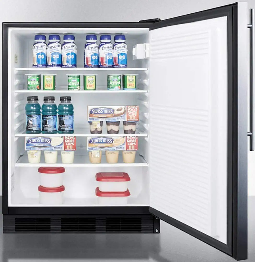 Summit Appliance FF7BKBISSHV Commercially Listed Built-in Undercounter All-Refrigerator for General Purpose Use with Automatic Defrost, Stainless Steel Wrapped Door, Thin Handle and Black Cabinet