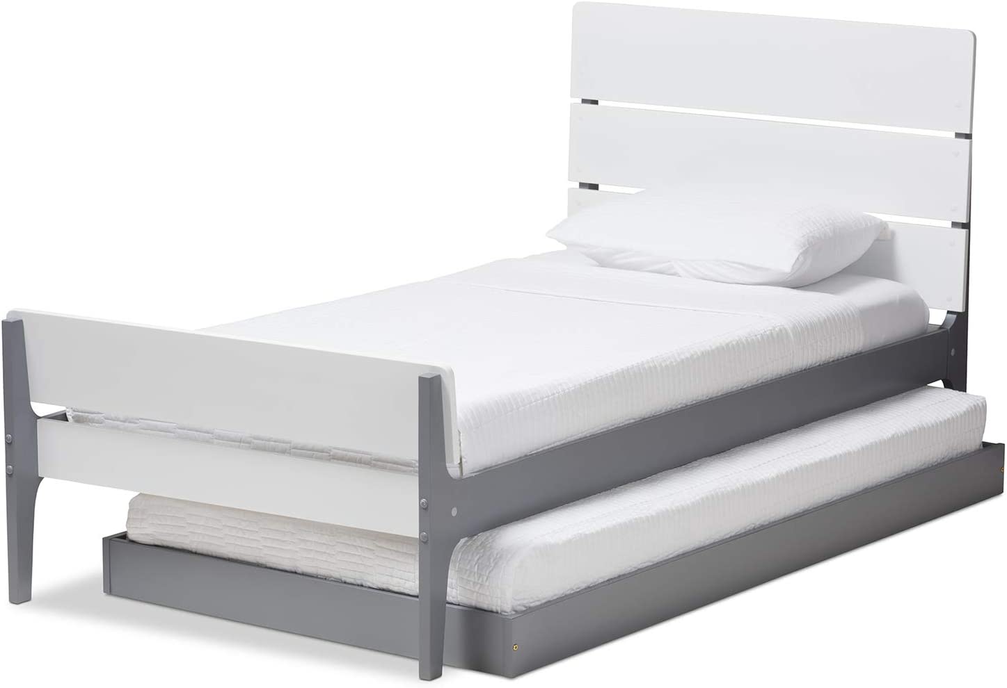 Baxton Studio Nereida Modern Classic Mission Style White and Grey-Finished Wood Twin Platform Bed White/Twin//White/Mission/Rubber Wood/Poplar/LVL