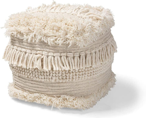 Baxton Studio Bartow Moroccan Inspired Beige Handwoven Cotton Pouf Ottoman