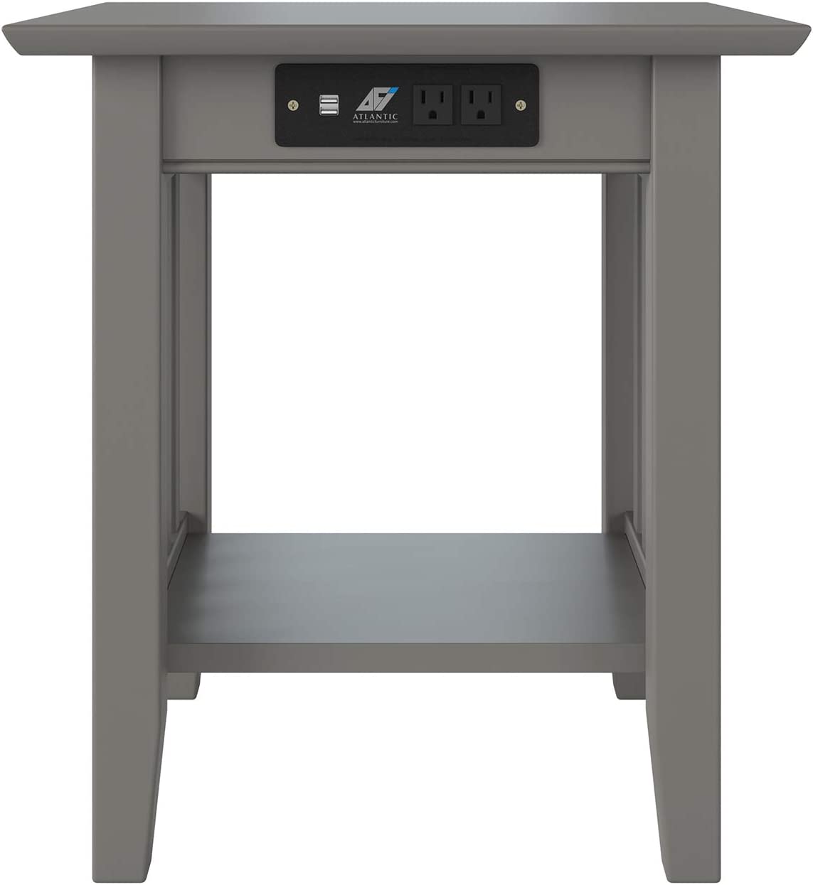 AFI Mission End Table with Charging Station, (20&#34; x 20&#34;), Grey