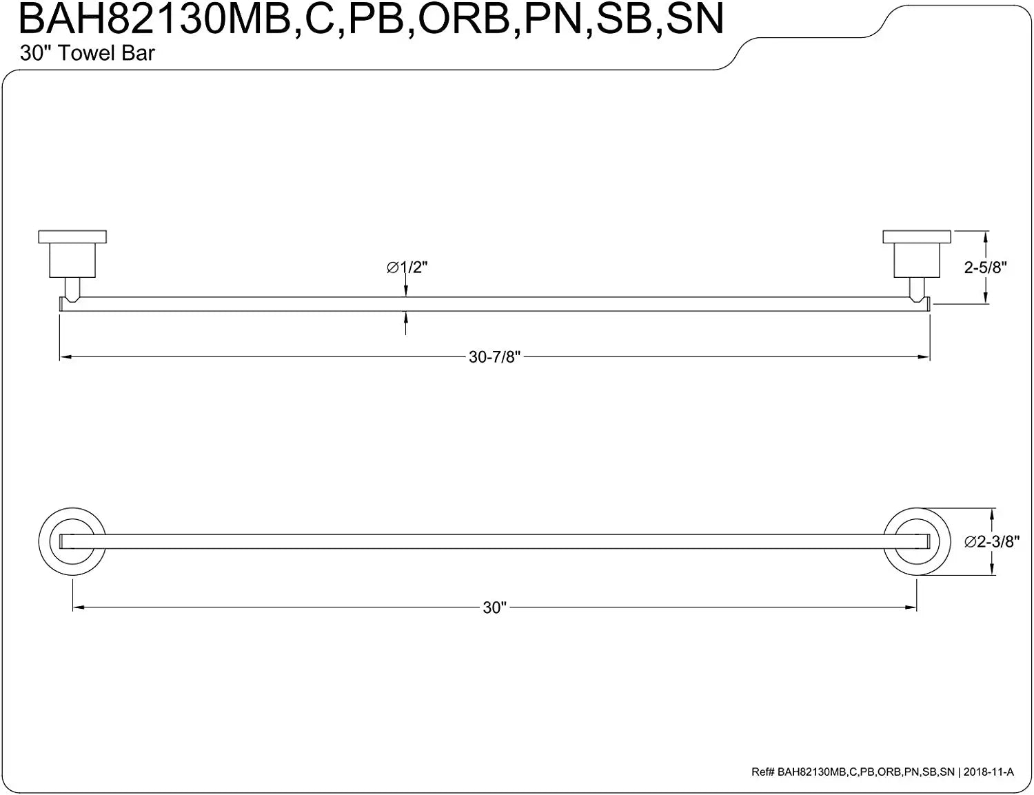 Kingston Brass BAH82130SN Concord Towel Bar, Brushed Nickel