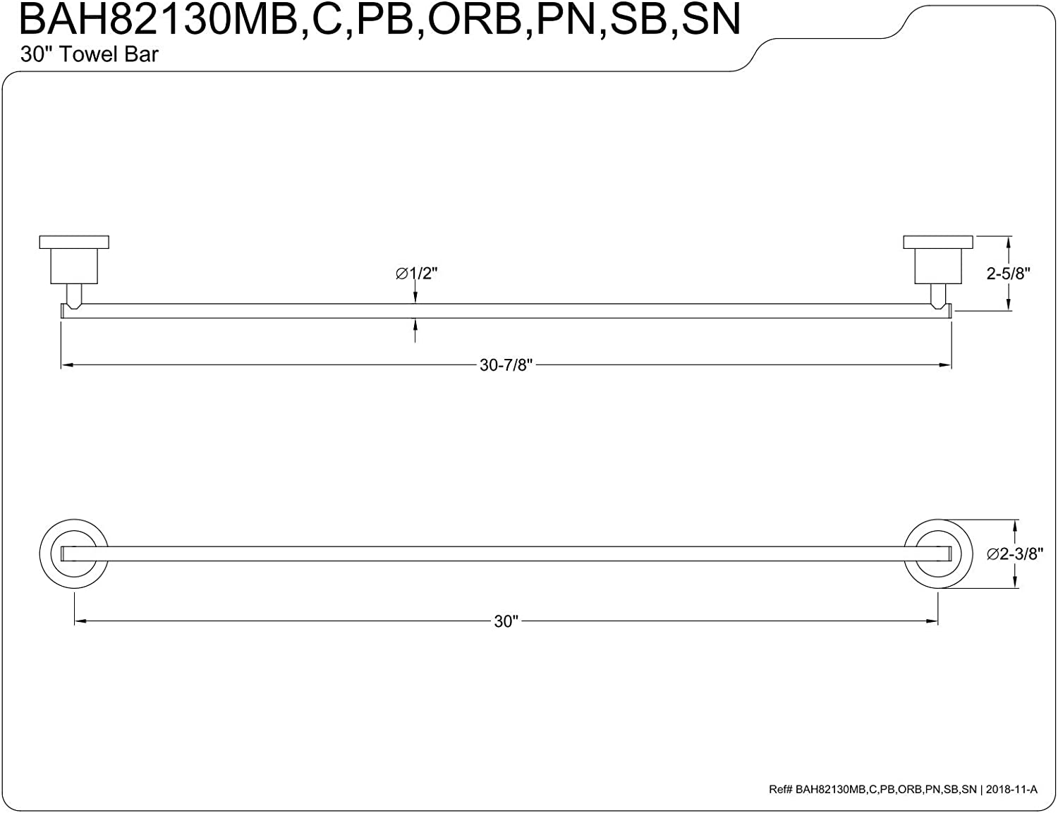 Kingston Brass BAH82130ORB Concord Towel Bar, Oil Rubbed Bronze